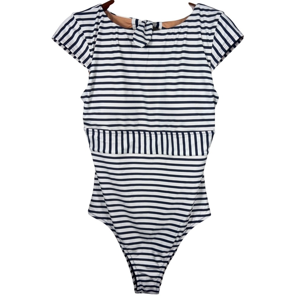 J.CREW Striped Cap-Sleeve One-Piece Swimsuit Size 10